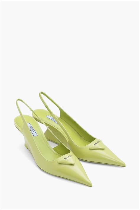 Lime Green Brushed leather slingback pumps .